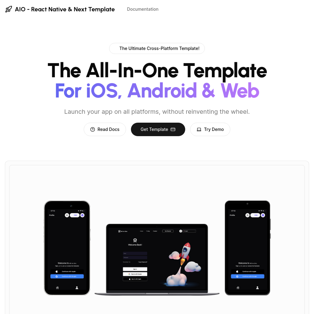 AIO - React Native & Next Template screenshot